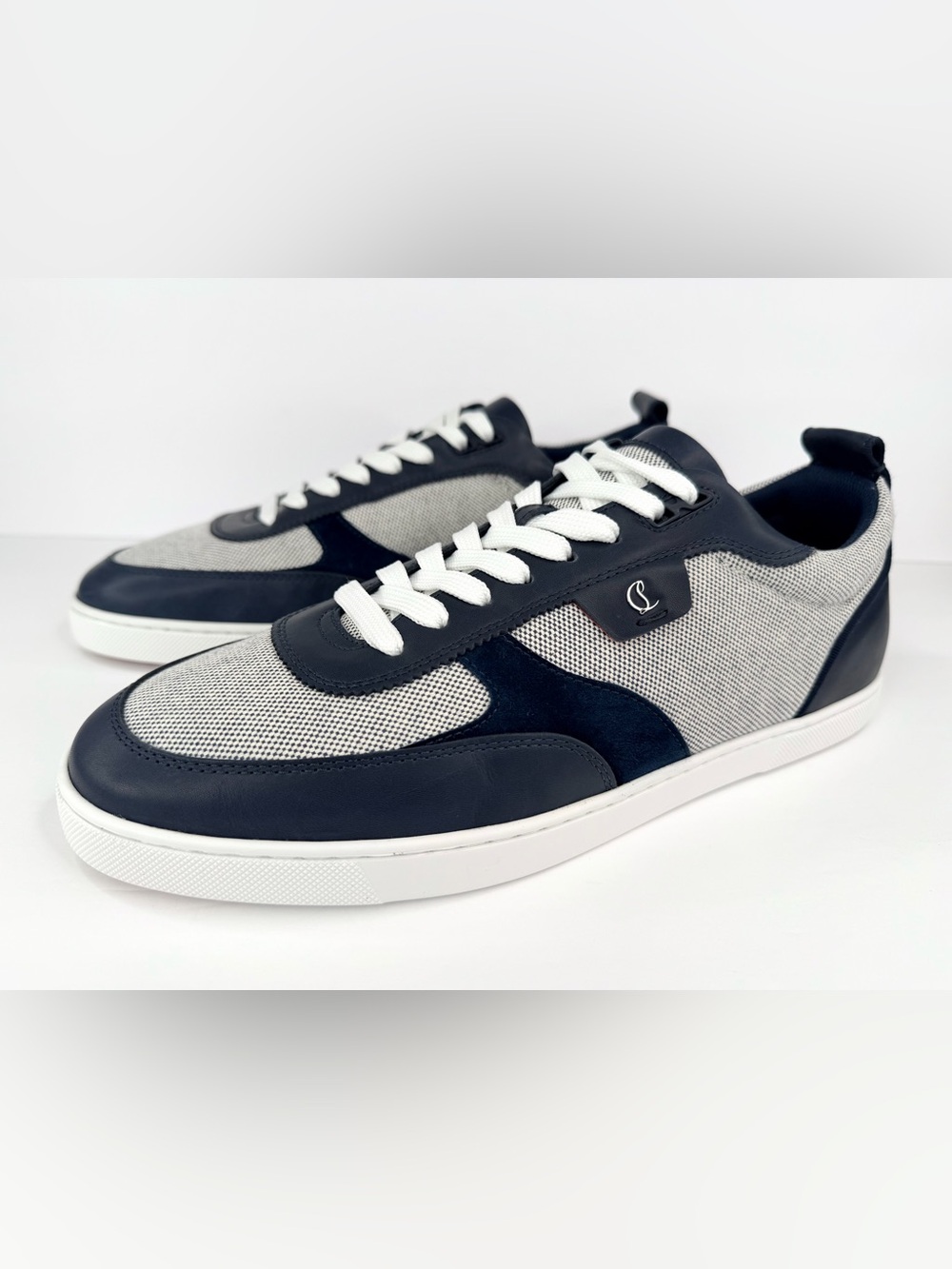 CHRISTIAN LOUBOUTIN Tutti Rui Navy Leather Trimmed Sneakers EU 45.5 - US 12.5